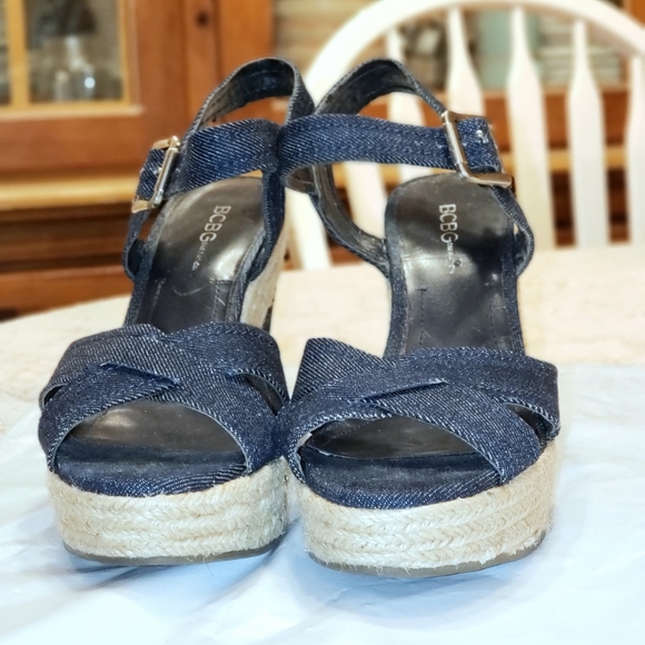 BCBG denim platform wedge espadrilles size 7 - Picture 2 of 6